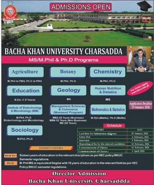 Admission notice for Bacha Khan University Charsadda